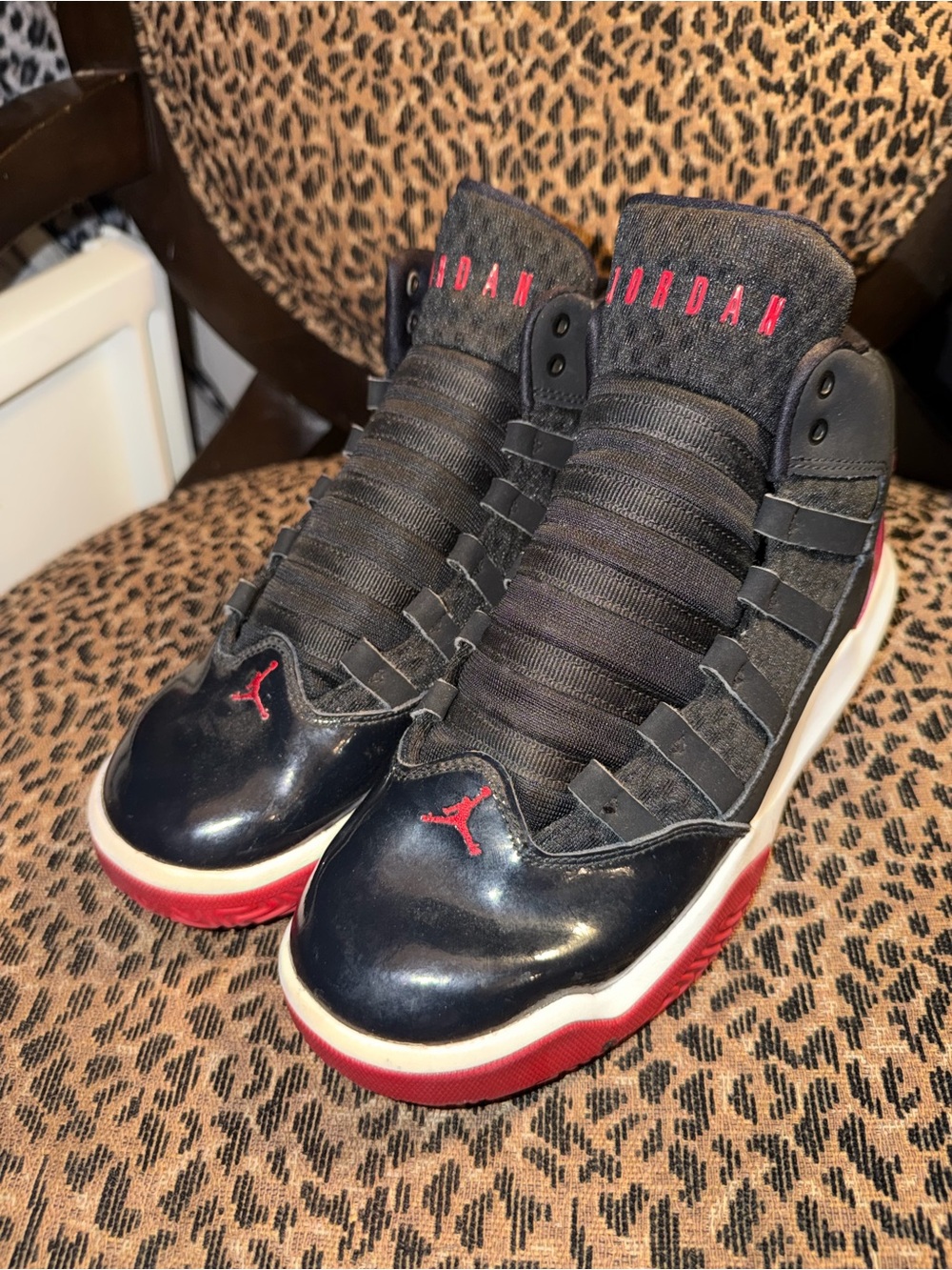 Jordan Youth Black and Red High-Top Sneakers